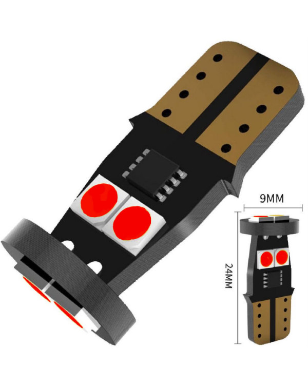 Автолампа LED T10 W5W 6SMD 3030 12V червона (габарит/номер/салон)