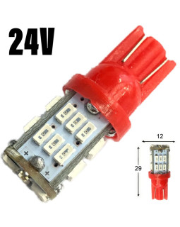 Автолампа LED T10 W5W 30SMD 3014 24V червона (габарит/номер/салон)