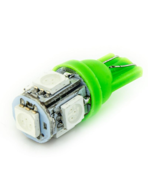 Автолампа LED T10 W5W 5SMD 5050 12V зелена (габарит/номер/салон)